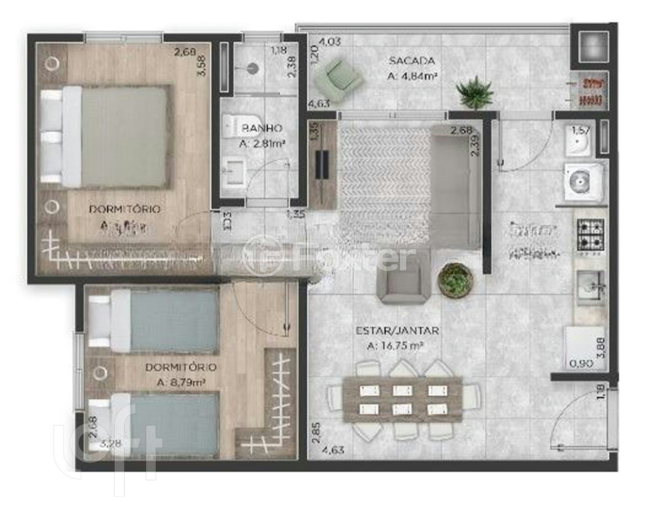 Apartamento à venda com 2 quartos, 59m² - Foto 3