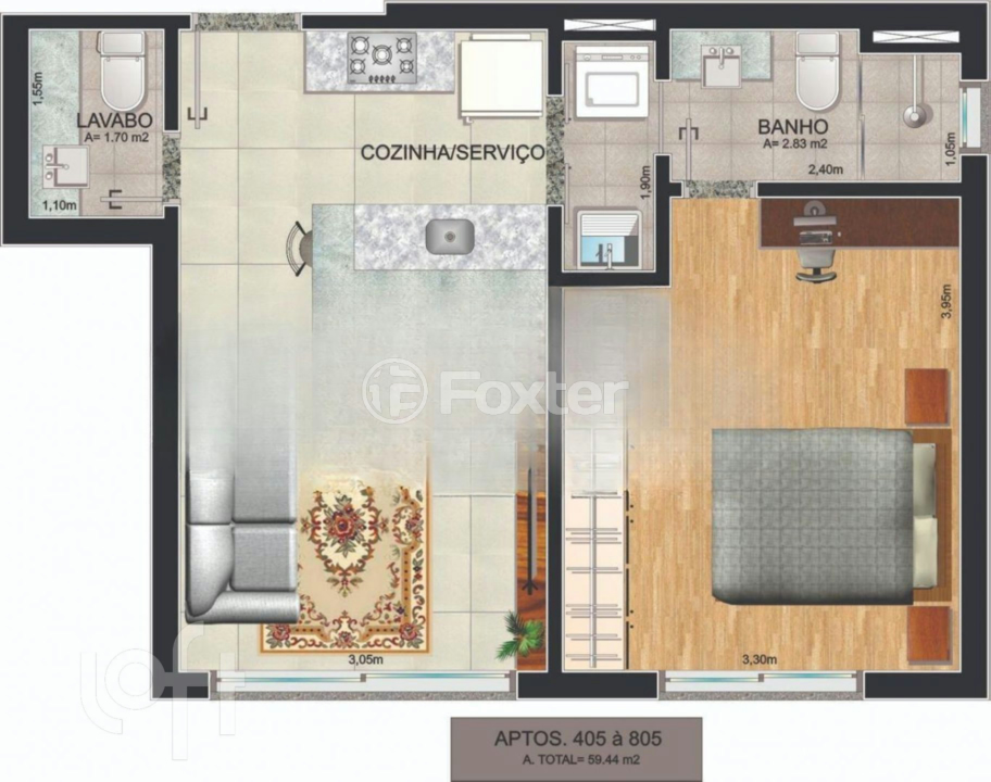 Apartamento à venda com 1 quarto, 41m² - Foto 3